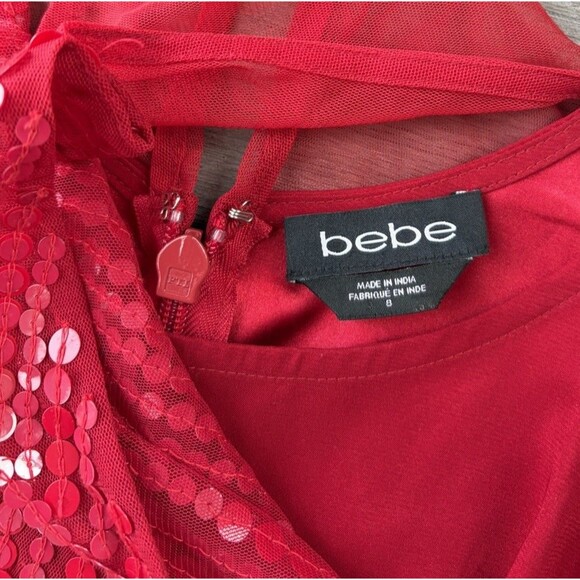 Bebe Red Sequin Mini Dress Size 8 Glam - Picture 5 of 8